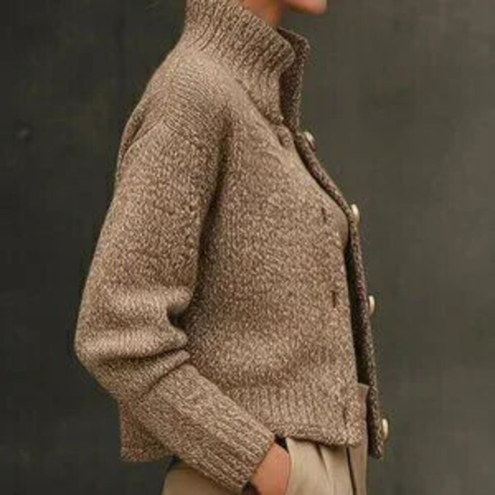 Brown Casual Women's Elegant Knit Cardigan - Picture 3 of 3